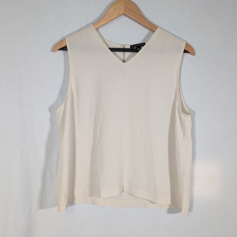 Eileen Fisher Woman Knit 100% Silk Sleeveless Shirt Top Cream Ivory sz M EUC